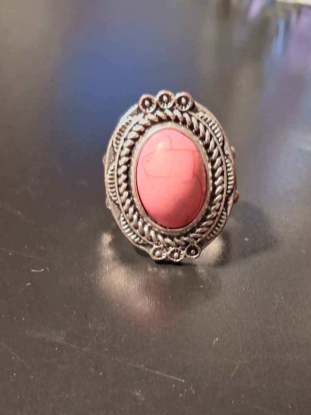 Vintage-Style Pink Stone Silver Ring